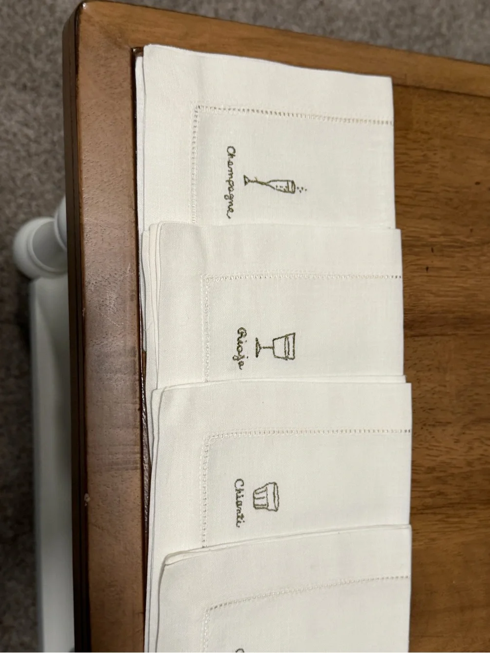 Williams-Sonoma Cheese Cocktail Napkins Linen Cotton Green Embroidered